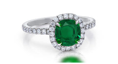 143 custom made unique round emerald center stone and diamond halo engagement ring