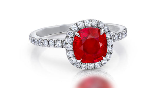 143 custom made unique round ruby center stone and diamond halo engagement ring