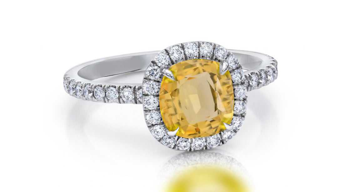 143 custom made unique round yellow sapphire center stone and diamond halo engagement ring