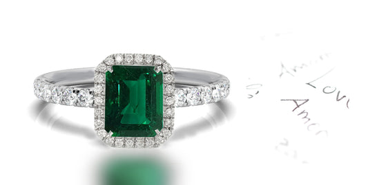 144 custom made unique emerald cut emerald center stone and diamond halo engagement ring