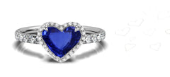 145 custom made unique heart blue sapphire center stone and diamond halo engagement ring