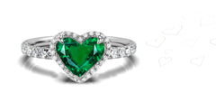 145 custom made unique heart emerald center stone and diamond halo engagement ring