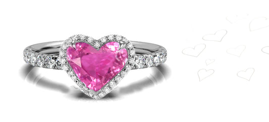 145 custom made unique heart pink sapphire center stone and diamond halo engagement ring