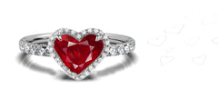 145 custom made unique heart ruby center stone and diamond halo engagement ring