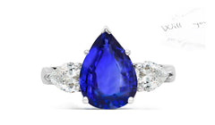 150 custom made unique pear blue sapphire center stone and pear diamond accents three stone engagement ring