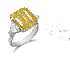 158 custom made unique emerald cut yellow sapphire center stone and trillion cut diamond accents three stone engagement ring