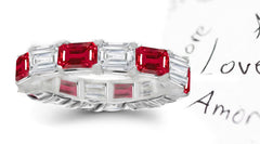 stackable eternity ring with alternating emerald cut rubies and diamonds