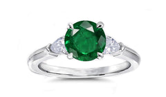 163 custom made unique round emerald center stone and pear diamond accents three stone engagement ring