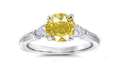 163 custom made unique round yellow sapphire center stone and pear diamond accents three stone engagement ring