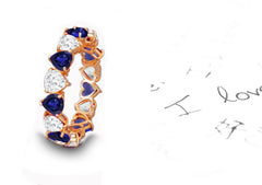 173 custom elegant stackable alternating heart shaped blue sapphire and diamond eternity band wedding anniversary ring