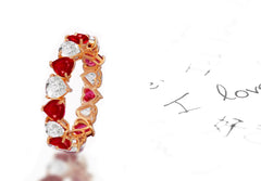 173 custom elegant stackable alternating heart shaped ruby and diamond eternity band wedding anniversary ring