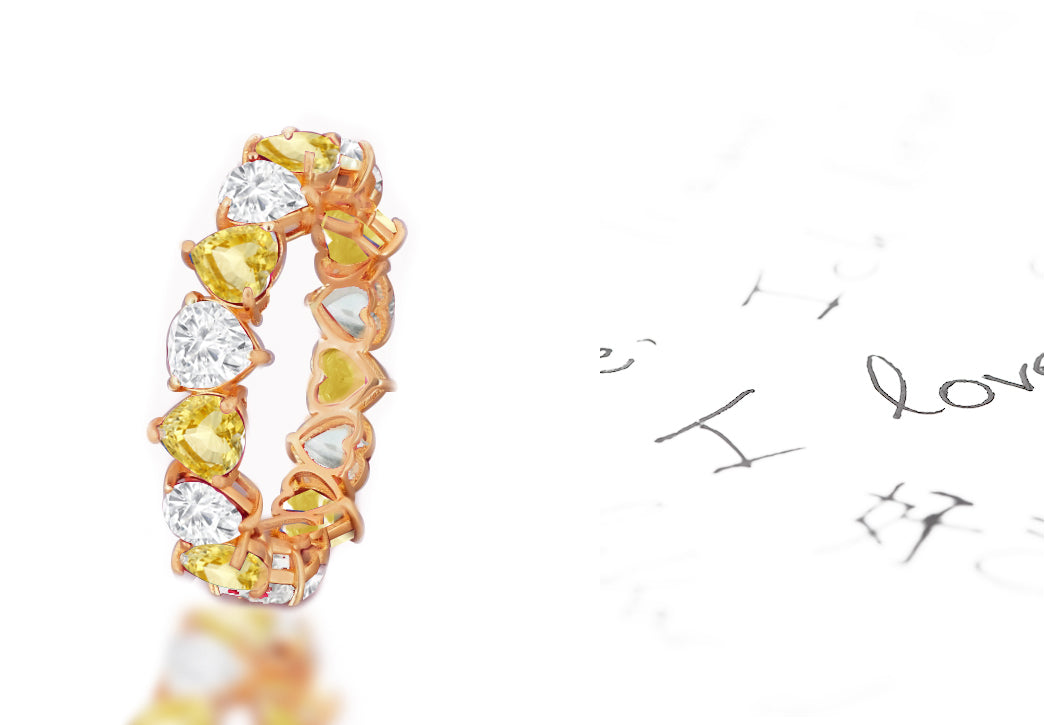 173 custom elegant stackable alternating heart shaped yellow sapphire and diamond eternity band wedding anniversary ring