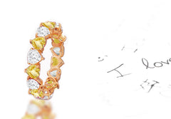 173 custom elegant stackable alternating heart shaped yellow sapphire and diamond eternity band wedding anniversary ring