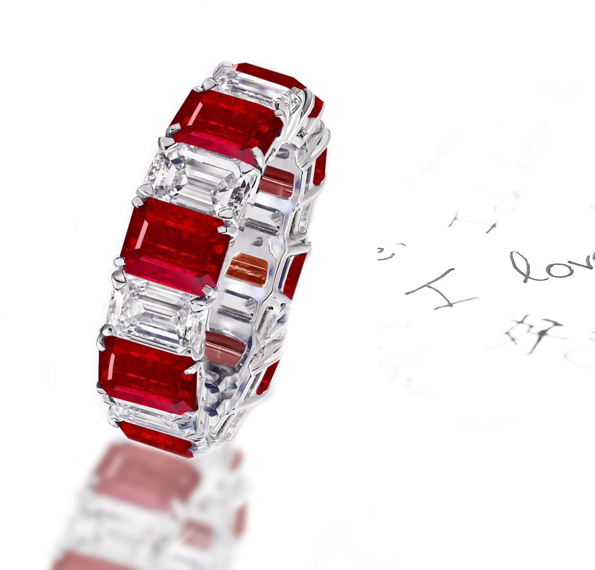 174 custom elegant stackable alternating emerald cut ruby and diamond eternity band wedding anniversary ring