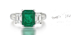 177 custom unique emerald cut emerald and diamond three stone engagement ring