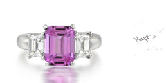 177 custom unique emerald cut pink sapphire and diamond three stone engagement ring