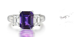 177 custom unique emerald cut purple sapphire and diamond three stone engagement ring