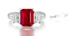 177 custom unique emerald cut ruby and diamond three stone engagement ring