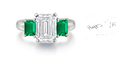 178 custom made unique emerald cut diamond center stone and emerald cut emerald accents three stone engagement ring