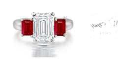 178 custom made unique emerald cut diamond center stone and emerald cut ruby accents three stone engagement ring