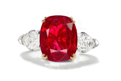 179 custom made unique cushion cut ruby center stone and pear cut diamond accents three stone engagement ring