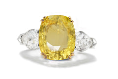 179 custom made unique cushion cut yellow sapphire center stone and pear cut diamond accents three stone engagement ring