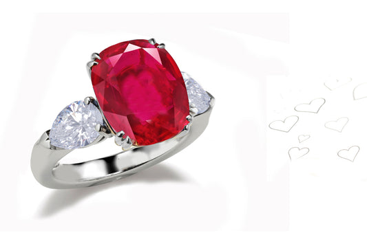 180 custom made unique cushion cut ruby center stone and pear cut diamond accents three stone engagement ring