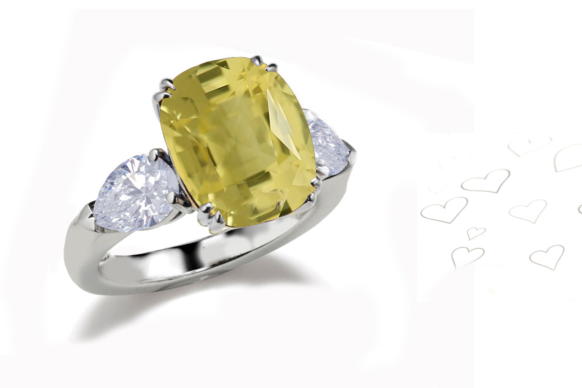 180 custom made unique cushion cut yellow sapphire center stone and pear cut diamond accents three stone engagement ring