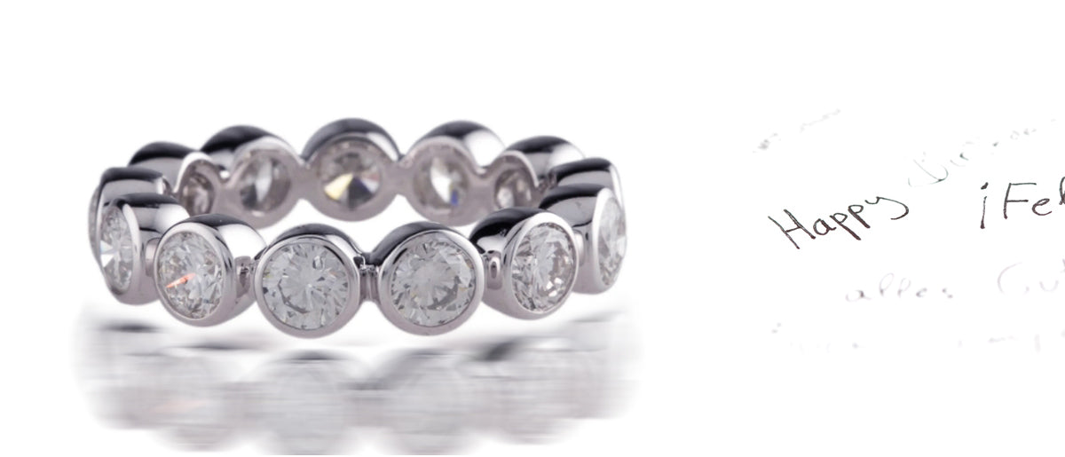 stackable eternity band with bezel set round diamonds