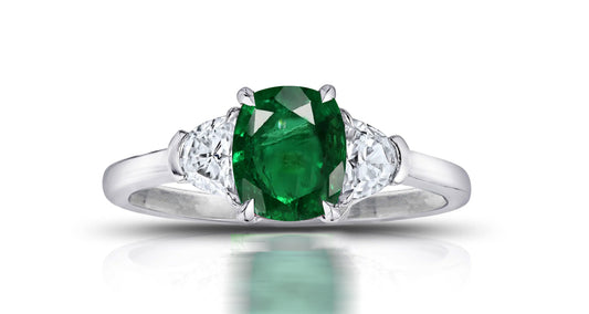 194 custom made unique oval emerald center stone and half moon diamond accents three stone engagement ring