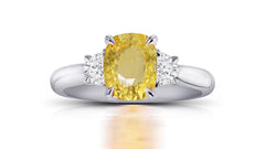 195 custom made unique oval yellow sapphire center stone and heart diamond accents three stone engagement ring