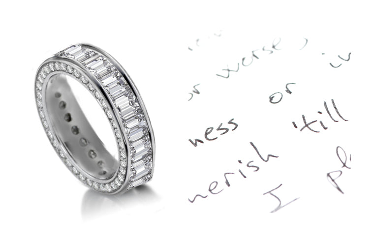 stackable eternity ring with baguette cut diamonds and side engraving