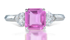 2 custom made unique asscher pink sapphire center stone with heart diamond accents three stone engagement ring