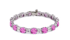 2 custom unique alternating round pink sapphire and baguette diamond tennis bracelet