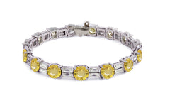 2 custom unique alternating round yellow sapphire and baguette diamond tennis bracelet