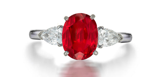 201 custom made unique oval ruby center stone and pear shaped diamond accents three stone engagement ring1