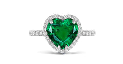 202 custom made unique heart emerald center stone and diamond halo engagement ring