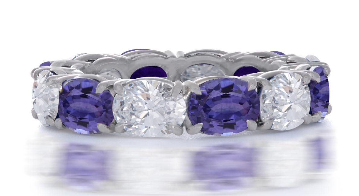 207 custom made stackable alternating oval purple sapphire and diamond eternity band ring