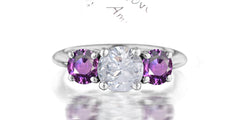 210 custom made unique round cut diamond center stone and round purple sapphire side three stone engagement ring