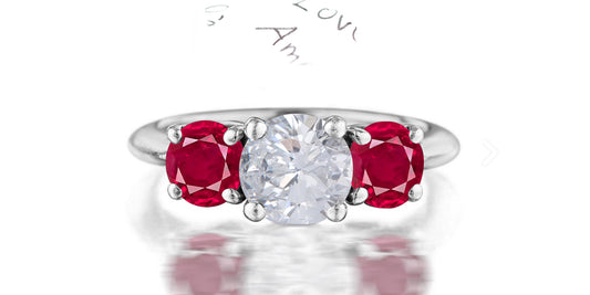 210 custom made unique round cut diamond center stone and round ruby side three stone engagement ring