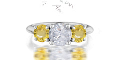 210 custom made unique round cut diamond center stone and round yellow sapphire side three stone engagement ring