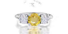 211 custom made unique round cut yellow sapphire center stone and round diamond side three stone engagement ring