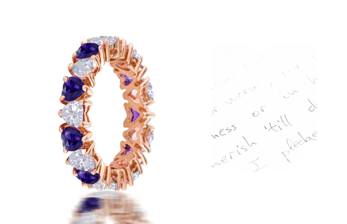 214 custom made stackable alternating heart purple sapphire and diamon ...