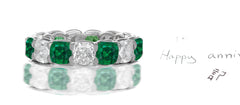 221 custom made stackable alternating cushion cut emerald and diamond eternity band ring