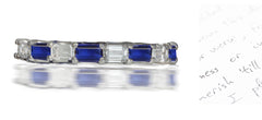 222 custom made stackable alternating baguette cut blue sapphire and diamond eternity band ring