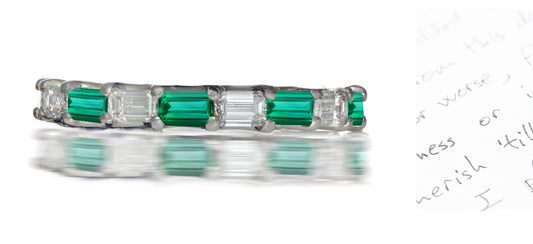 222 custom made stackable alternating baguette cut emerald and diamond eternity band ring