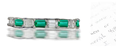 222 custom made stackable alternating baguette cut emerald and diamond eternity band ring