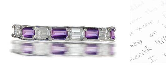 222 custom made stackable alternating baguette cut purple sapphire and diamond eternity band ring