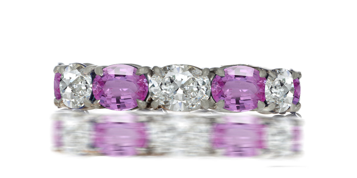 223 custom made stackable alternating oval cut pink sapphire and diamond eternity band ring