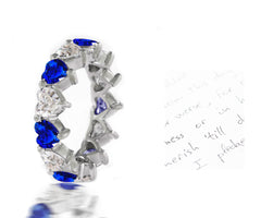 224 custom made stackable alternating heart blue sapphire and diamond eternity band ring